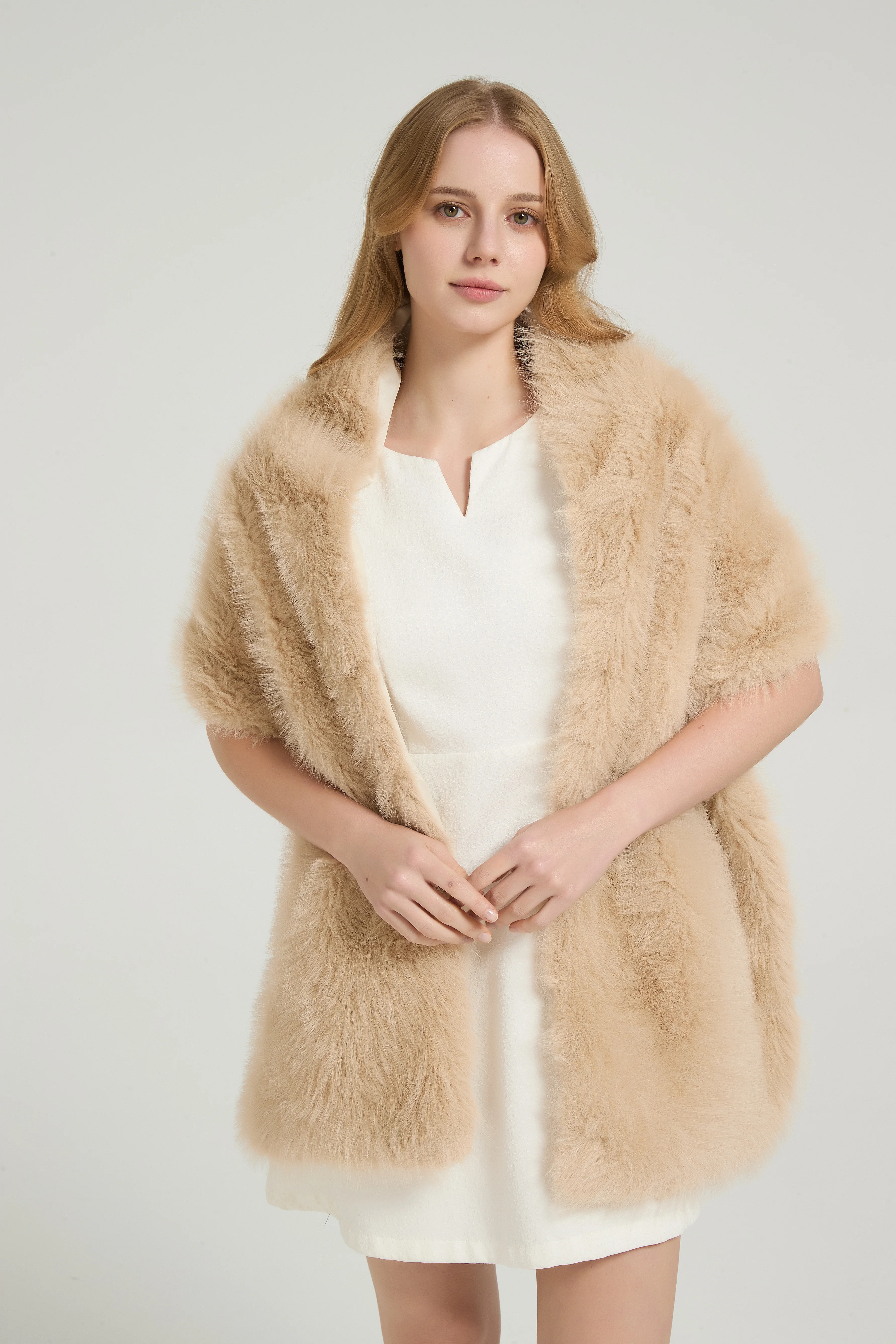 Classic Faux Fur Sleeveless Wedding Wraps Rectangle Bridal Cover - Image 5