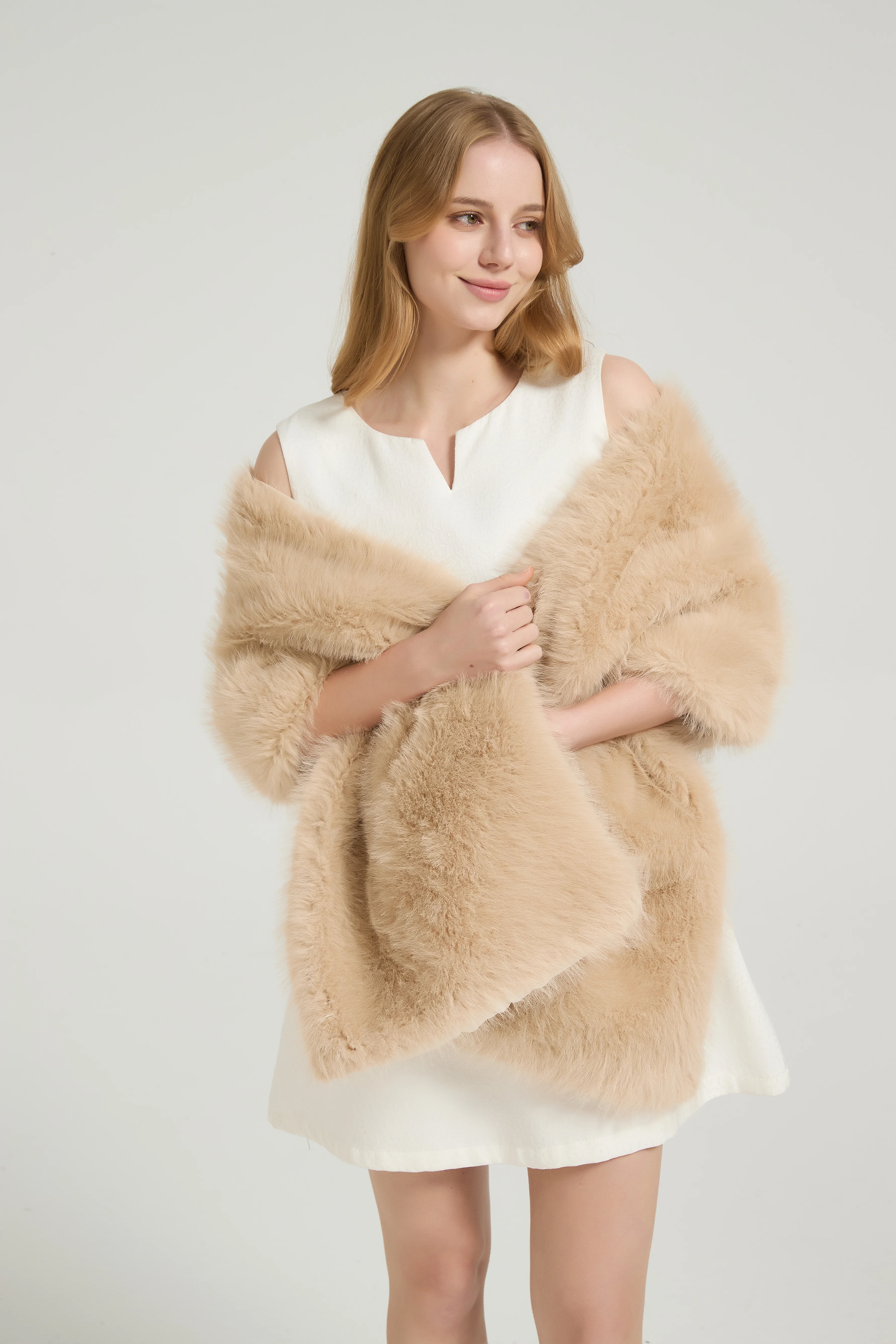Classic Faux Fur Sleeveless Wedding Wraps Rectangle Bridal Cover - Image 7