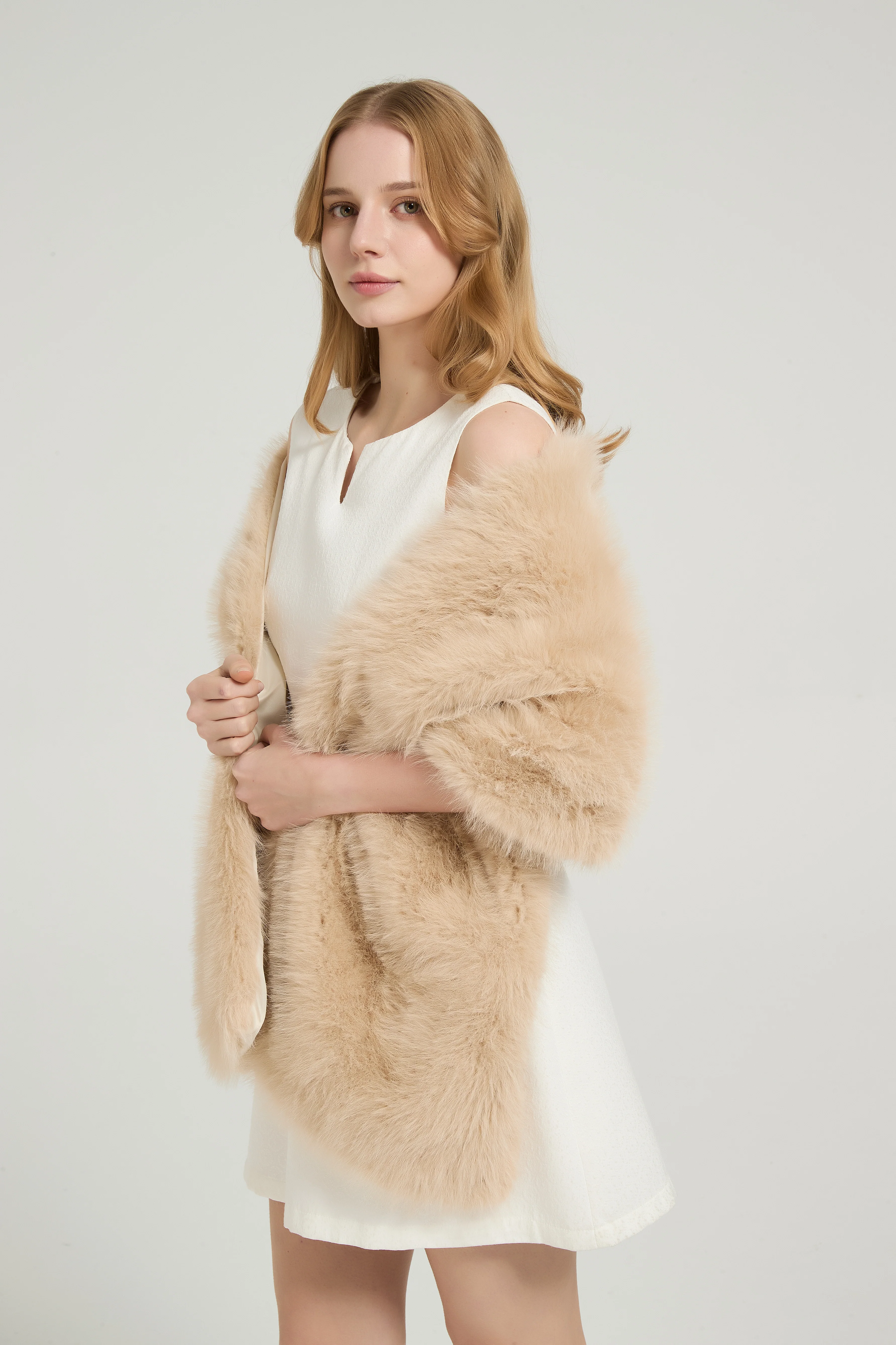 Classic Faux Fur Sleeveless Wedding Wraps Rectangle Bridal Cover - Image 8