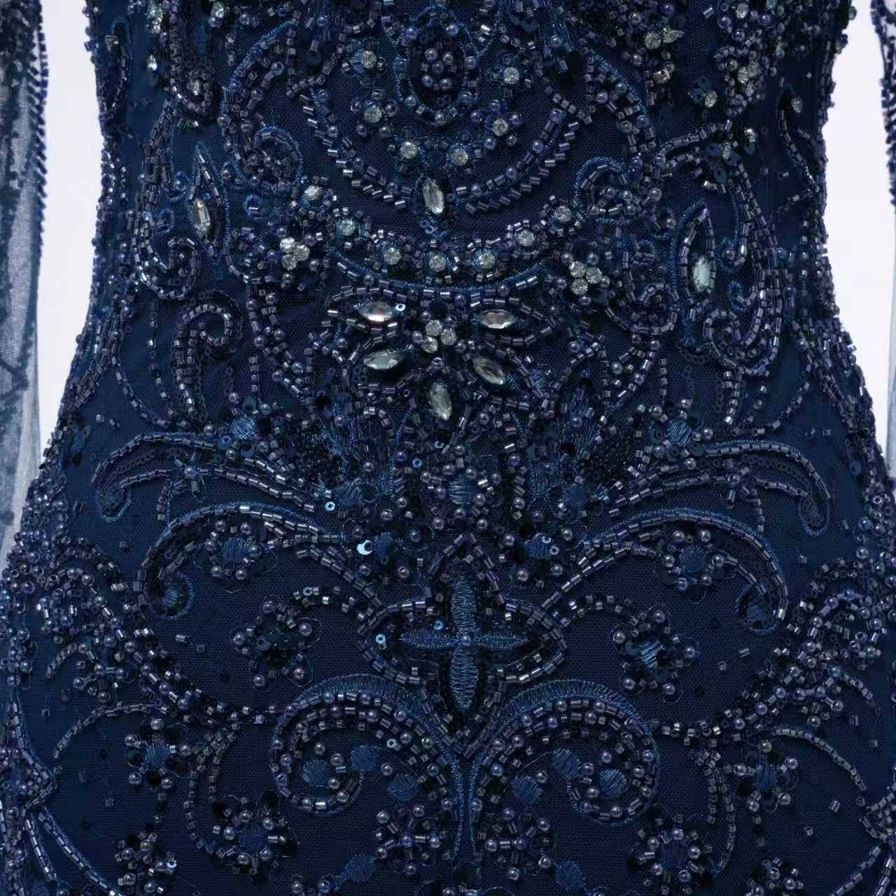 Classic High Collar Long Sleeves Mermaid Prom Dresses Sheath Gem With Beads Zipper - Image 2