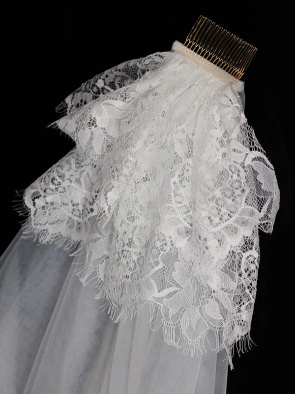 Classic Ivory Two-Tier Lace Tulle Cut Edge Wedding Veils - Image 7