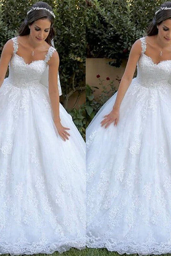 Classic Lace Appliques Straps Wedding Dresses Sleeveless On Sale - Image 2