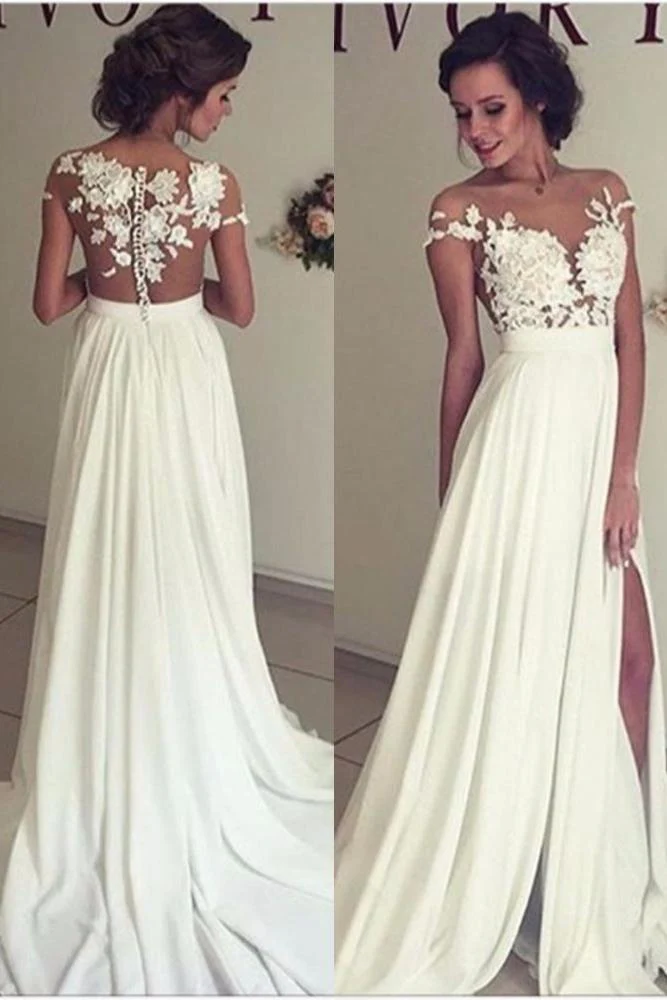 Classic Lace Appliques Wedding Dress Long Chiffon Split - Image 2