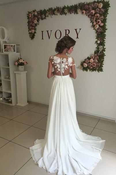 Classic Lace Appliques Wedding Dress Long Chiffon Split - Image 3