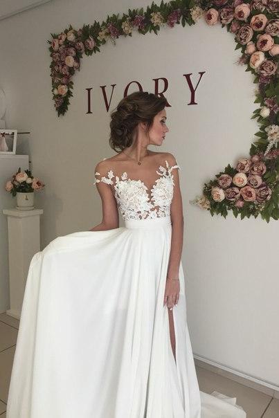 Classic Lace Appliques Wedding Dress Long Chiffon Split - Image 4