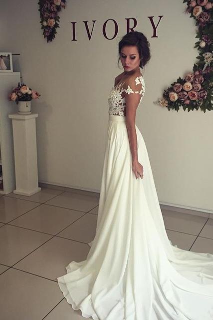 Classic Lace Appliques Wedding Dress Long Chiffon Split - Image 5