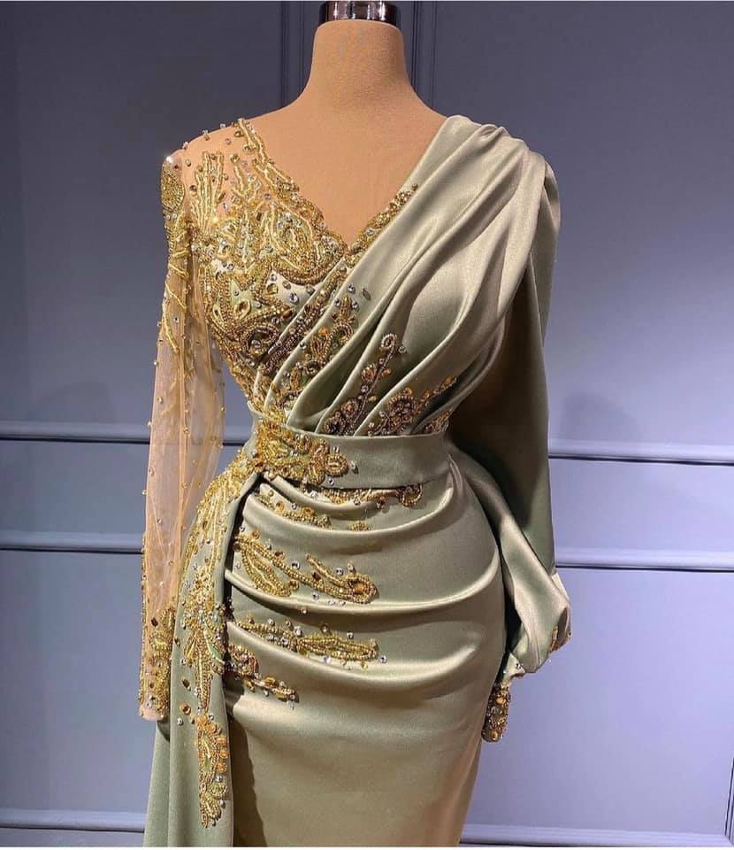 Classic Long Sleeves V-Neck Mermaid Evening Gowns Long Prom Dress With Appliques - Image 2