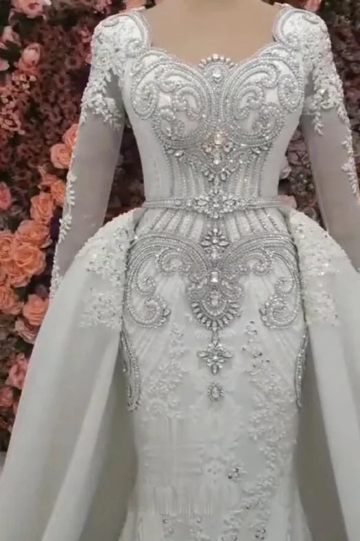 Classic Long Sleevess Mermaid Wedding Dresses with Overskirt - Image 4
