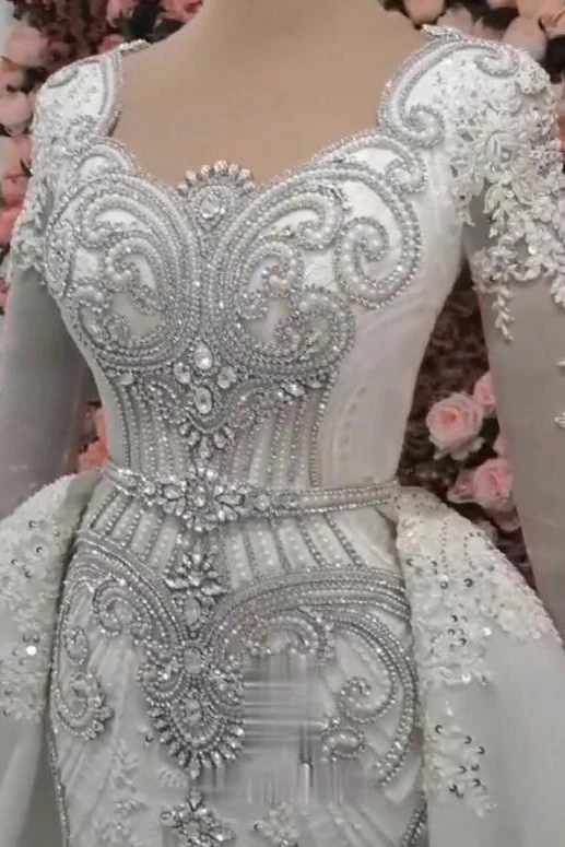 Classic Long Sleevess Mermaid Wedding Dresses with Overskirt - Image 5