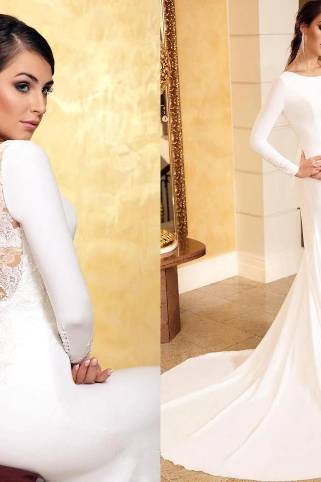 Classic Mermaid Evening Dress Slim Long Sleeves Floral Lace with train - Image 3