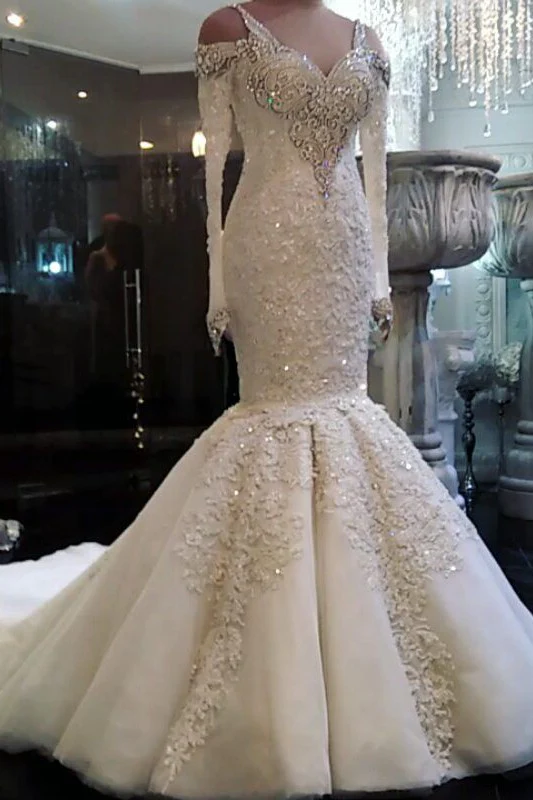 Classic Mermaid Long Sleeves Bridal Gowns Lace Wedding Dresses with Sleeves - Image 2