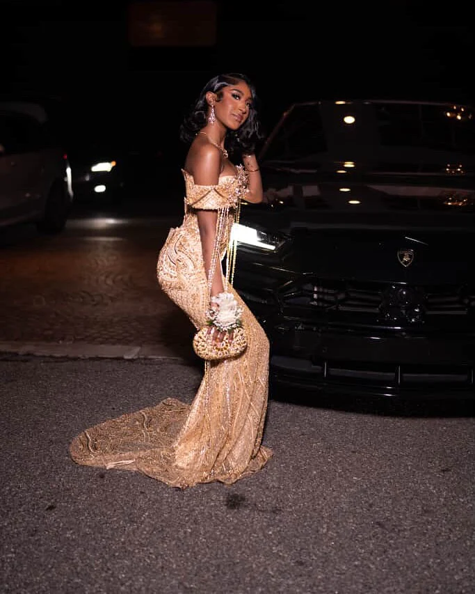 Classic Off-The-Shoulder Mermaid Prom Dresses Column Long With Gem - Image 2