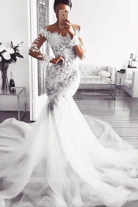 Classic Off the ShoulderWedding Dresses Long Sleevess Mermaid Lace Bridal Gowns - Image 2