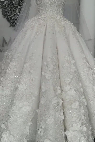 Classic Sleeveless Crystal Wedding Dresses Sheer Tulle Flowers Bridal Gowns with sparkle Beading - Image 5