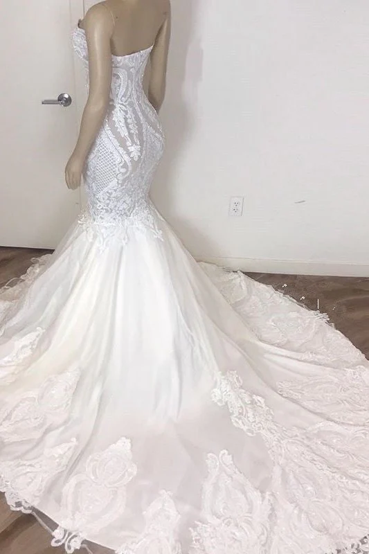 Classic Sleeveless Sweetheart Lace Appliques Mermaid Slim Bridal Wedding Dress - Image 2