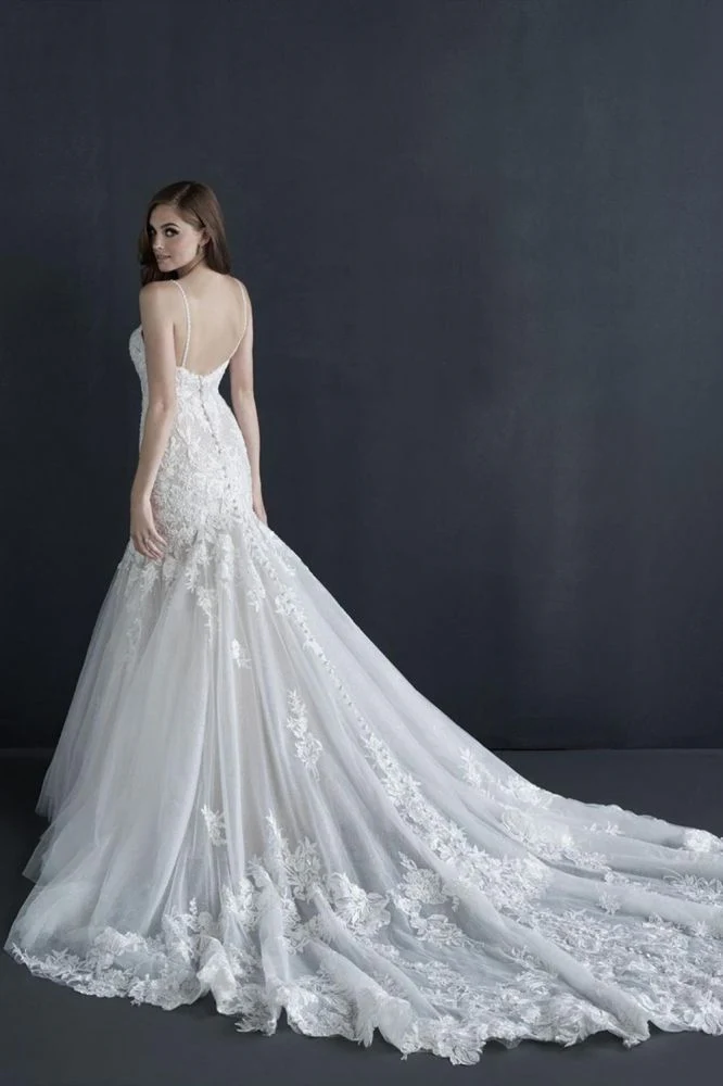 Classic Sleeveless White Lace Mermaid Wedding Gown Sweetheart Tulle Appliques Bridal Dress - Image 2