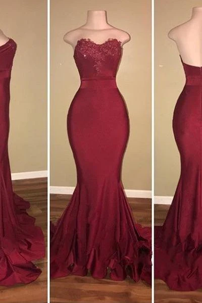Classic Strapless Appliques Sweep Train Mermaid Prom Dresses - Image 2