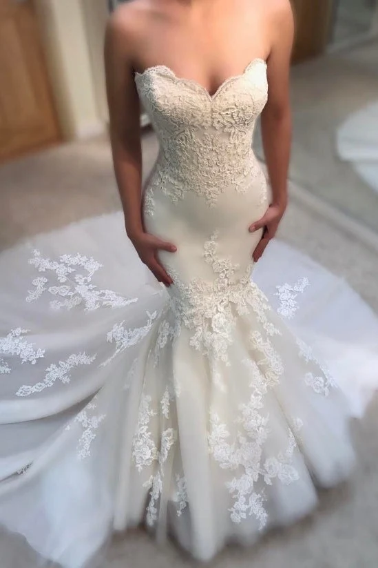 Classic Summer Mermaid Wedding Dresses Sweetheart Neck Appliques Sleeveless Bridal Gowns - Image 2