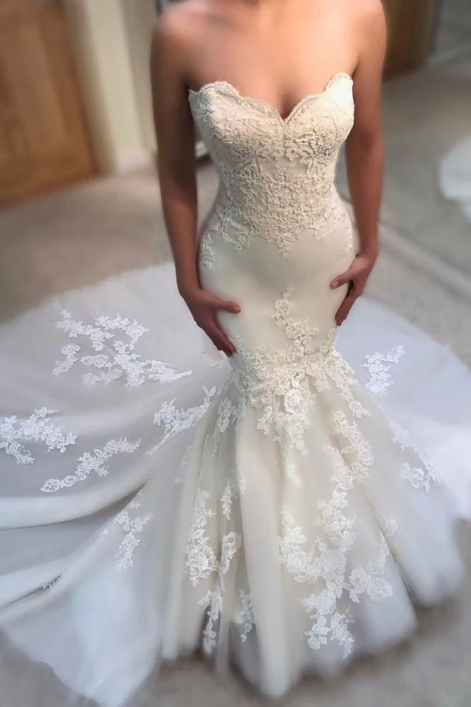Classic Summer Mermaid Wedding Dresses Sweetheart Neck Appliques Sleeveless Bridal Gowns - Image 3