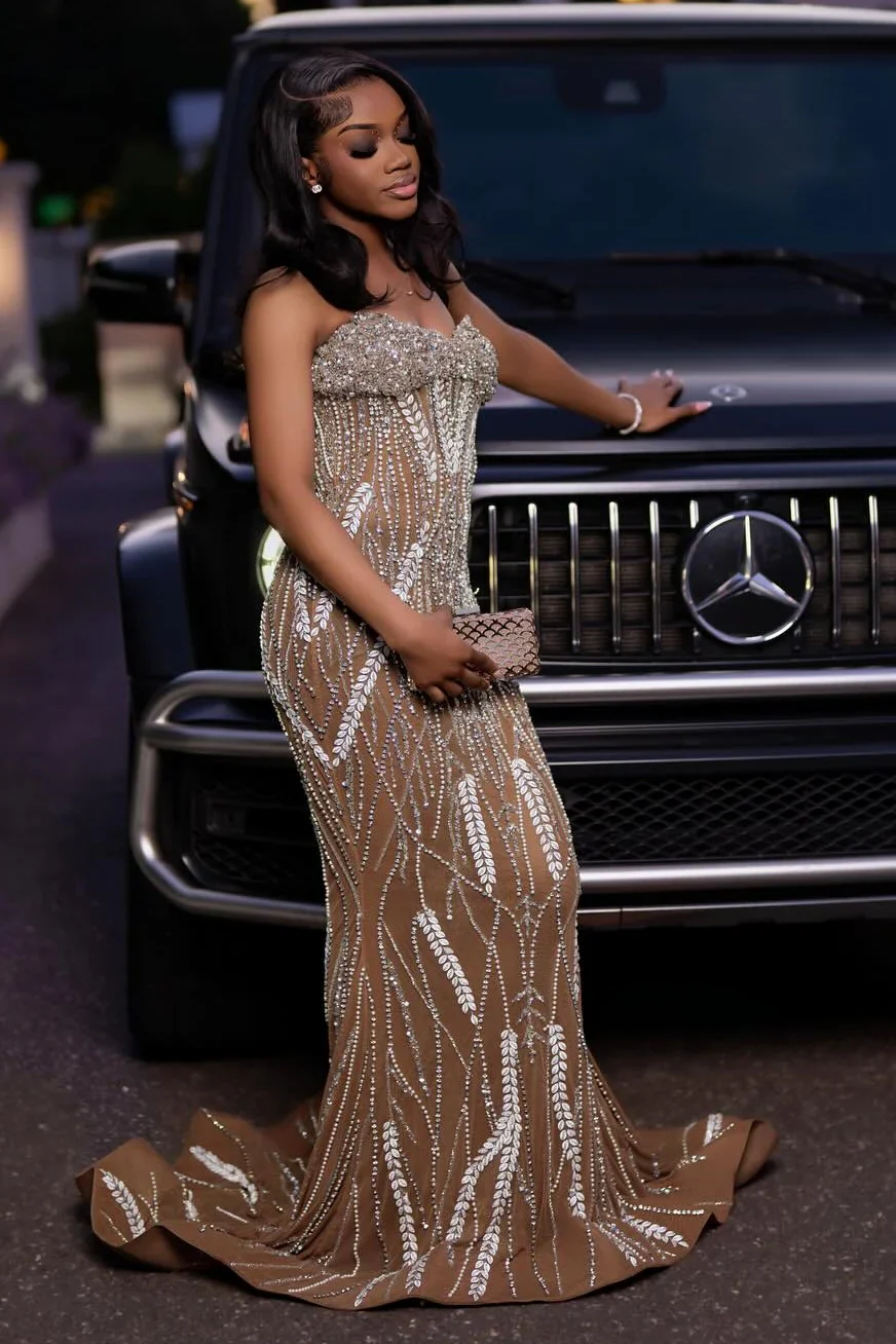 Classic Sweetheart Strapless Sleeveless Prom Dresses Sheath Floor Length With Beads - Image 2