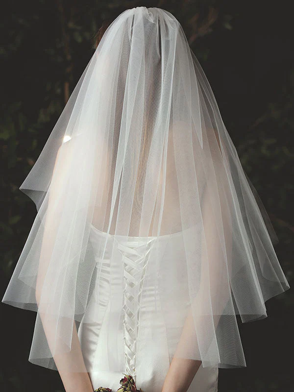 Classic Two Tier Tulle Cut Edge Wedding Veils - Image 2
