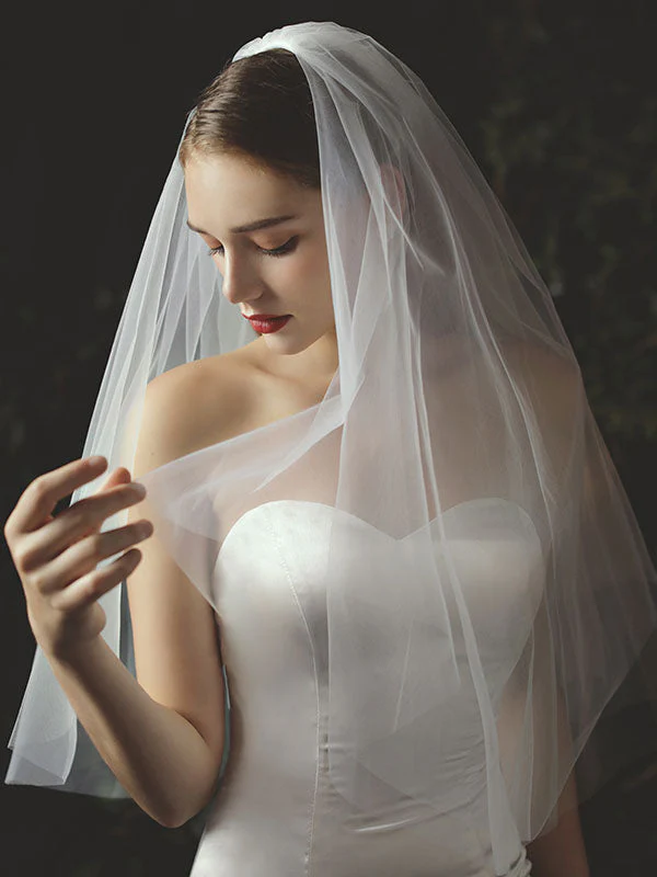 Classic Two Tier Tulle Cut Edge Wedding Veils - Image 4