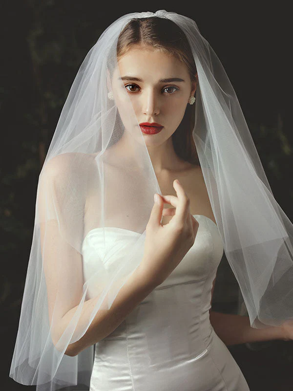 Classic Two Tier Tulle Cut Edge Wedding Veils - Image 5