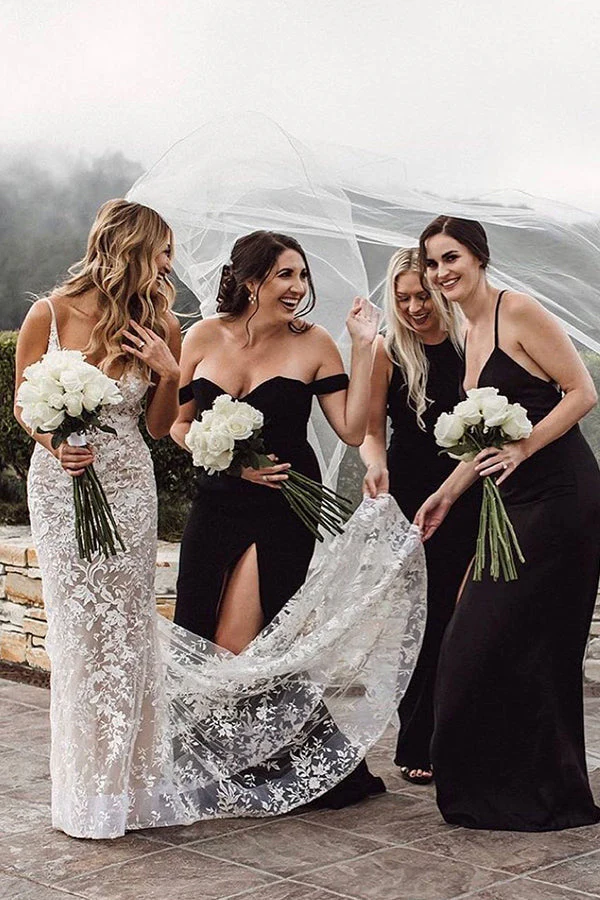 Classic V Neck Spaghetti Straps Mermaid Wedding Gown Floral Lace Dress for Bride - Image 2