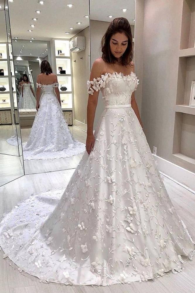 Classic White Strapless Off the shoulder Court Train Princess Wedding Dress - Image 2