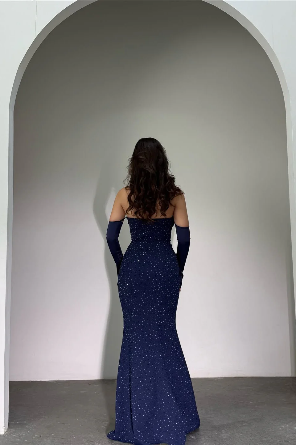 Classy Dark Navy Strapless Mermaid Prom Dress Detachable Sleeves With Beads Zipper - Image 2