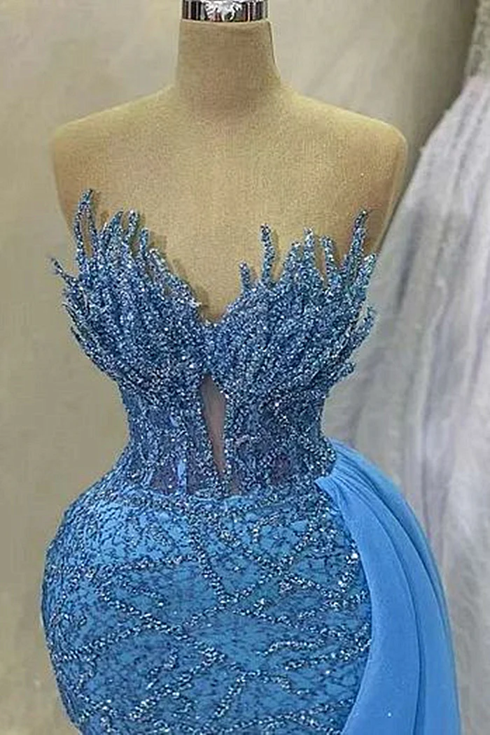 Classy Sweetheart Blue Dusty Mermaid Floor length Sleeveless Prom Dresses - Image 2