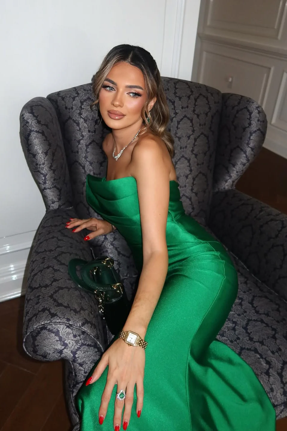 Classy Emerald Green Strapless Sleeveless Satin Prom Dress Mermaid Sheath On Sale - Image 4