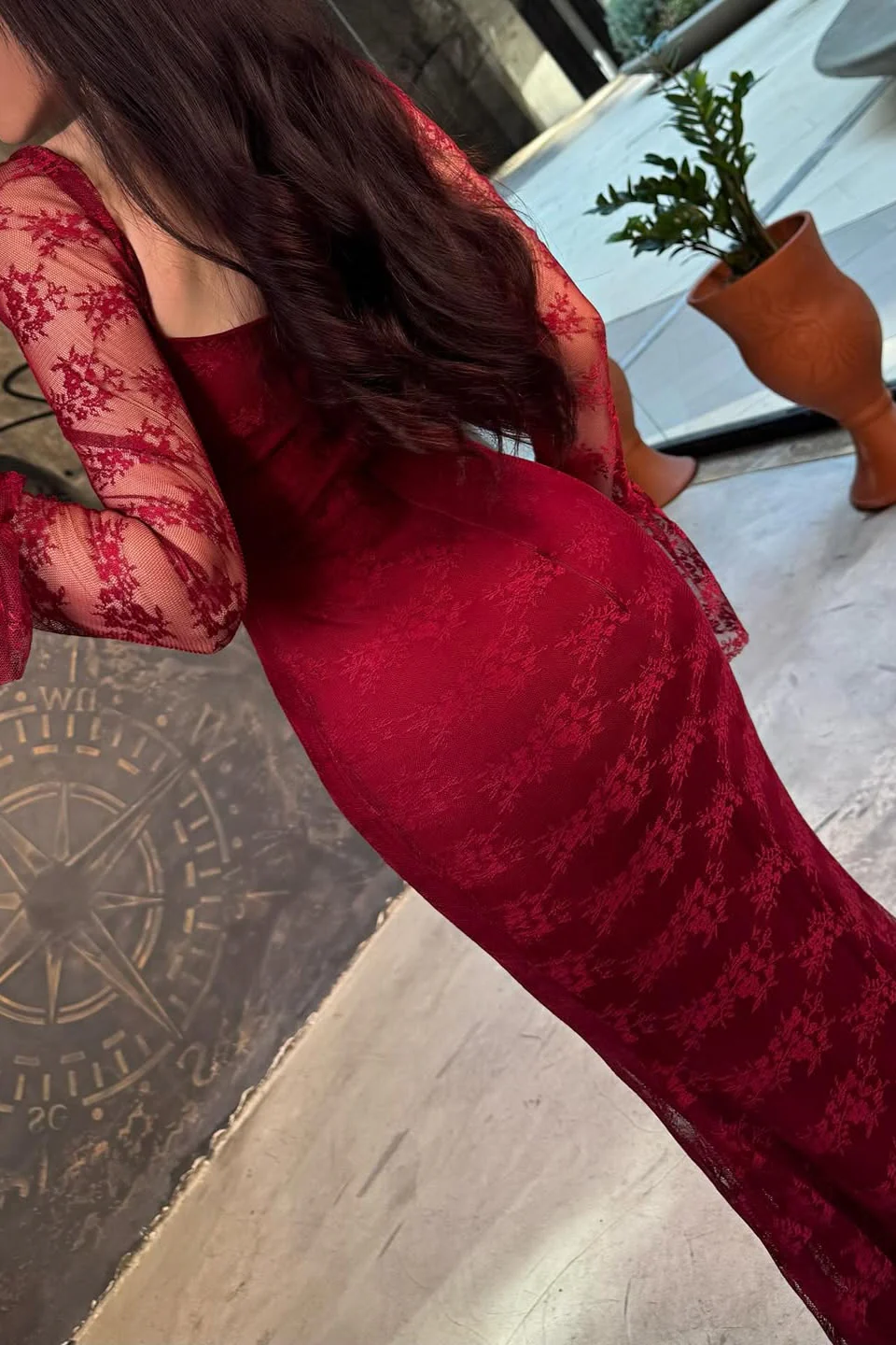 Classy Red Sweetheart Long Sleeve Prom Dress Mermaid Sheath Lace With Zipper - Image 2