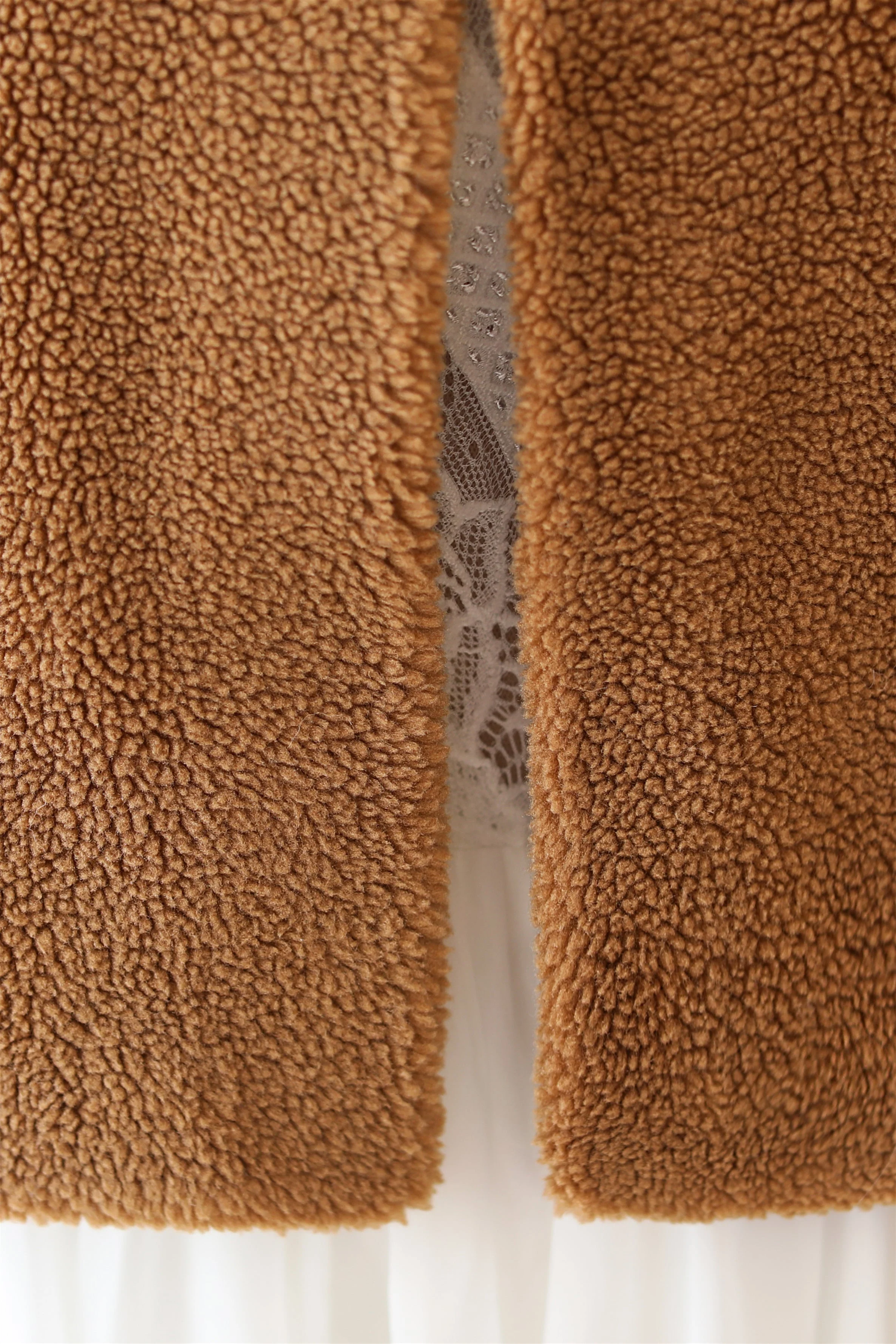 Coffee-colored Faux Mink Fur Collarless Short Jacket & Wedding Shawl - Image 6