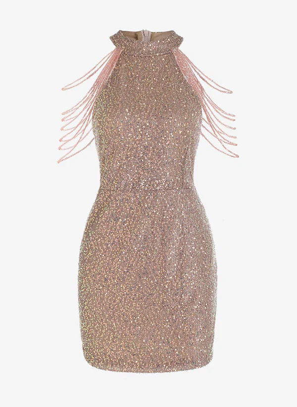 Column Sleeveless Short/Mini Sequined Homecoming Dresses With Beading - Image 2