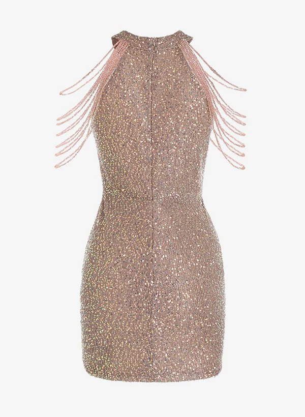 Column Sleeveless Short/Mini Sequined Homecoming Dresses With Beading - Image 3
