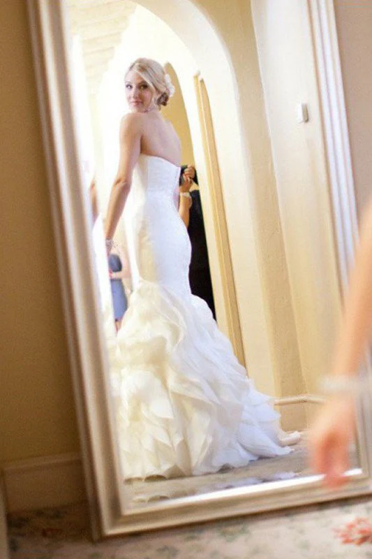 Court Train Mermaid Sleeveless Sweetheart Ruffless Satin Wedding Dresses - Image 3