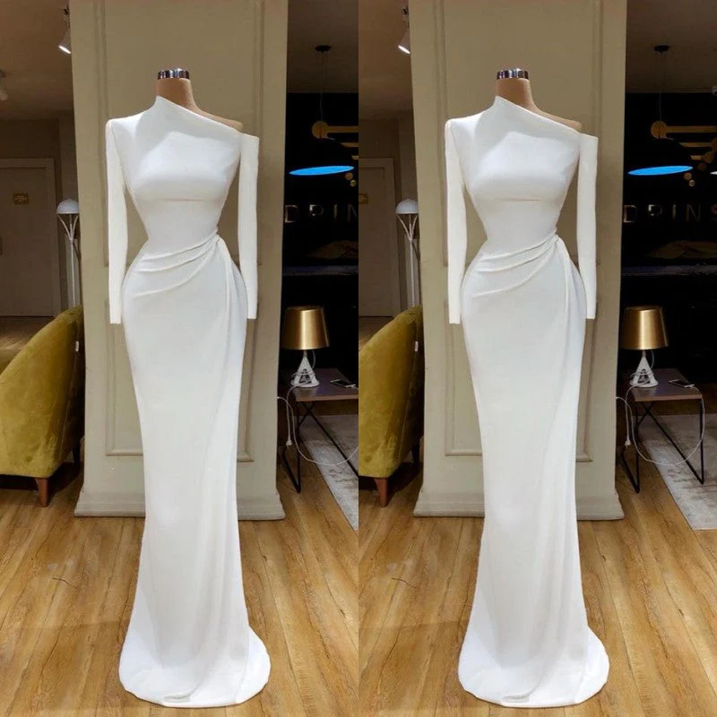 Creamy White Unique neck Long sleeves Mermaid Evening Dress - Image 2