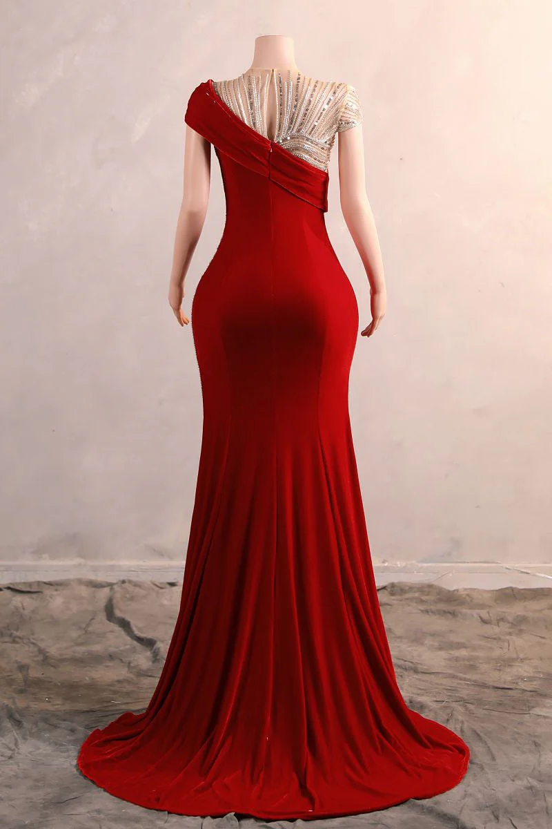 Crew One-Shoulder Empire Sweep Train Sequins Beading Evening Dress - Image 2