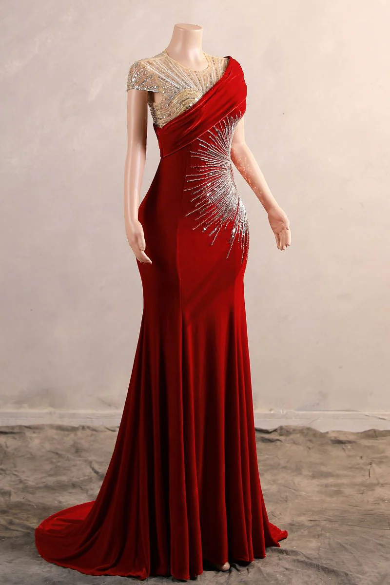 Crew One-Shoulder Empire Sweep Train Sequins Beading Evening Dress - Image 3