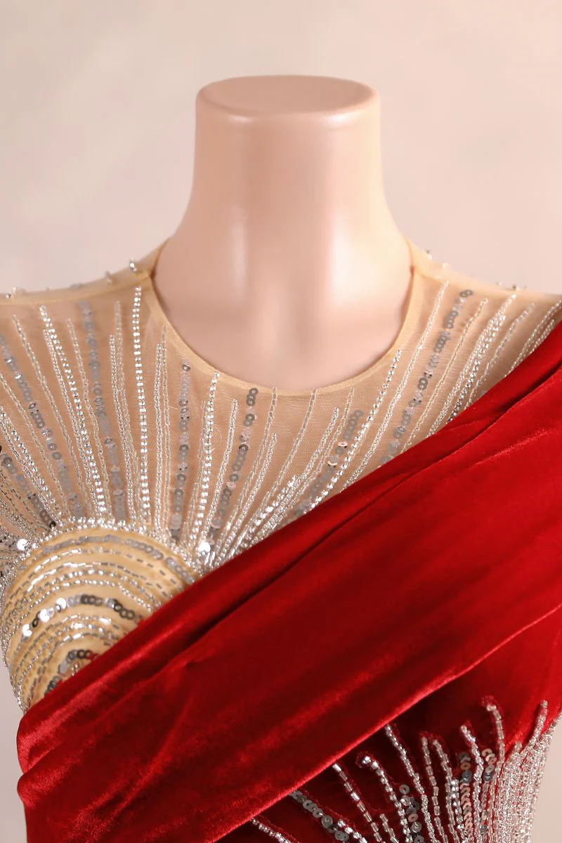 Crew One-Shoulder Empire Sweep Train Sequins Beading Evening Dress - Image 6