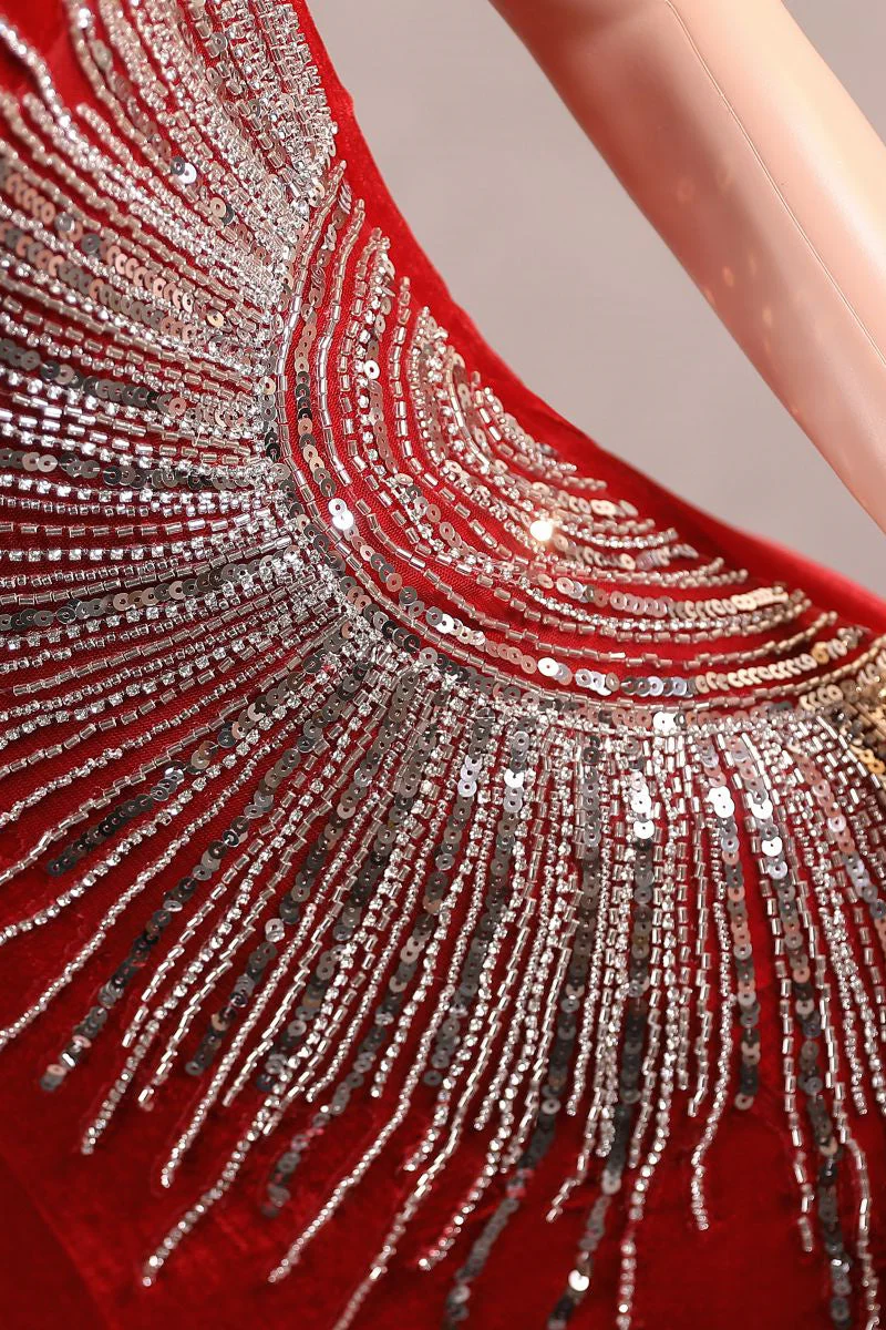 Crew One-Shoulder Empire Sweep Train Sequins Beading Evening Dress - Image 7