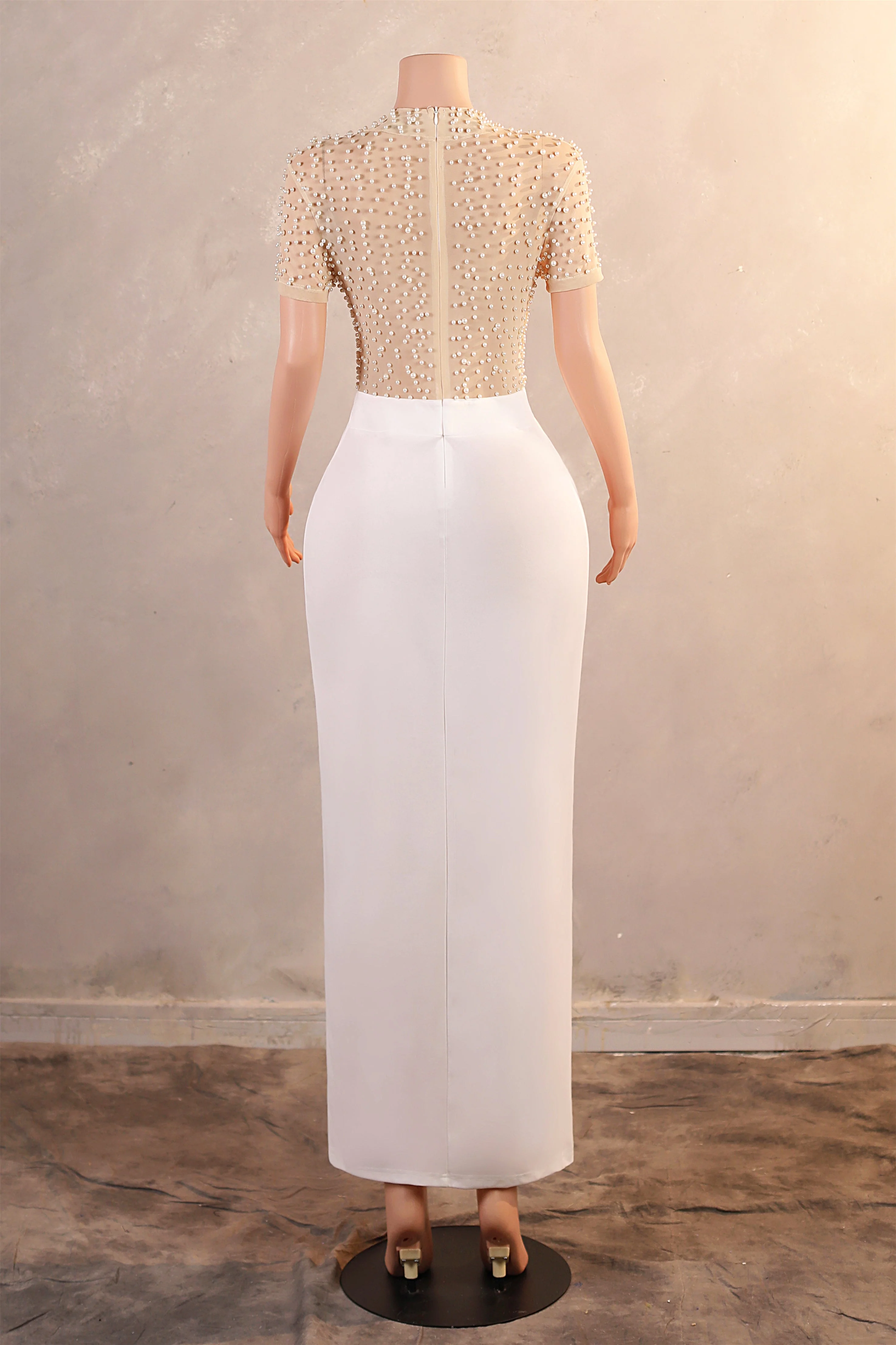 Crew Sheath Ankle-Length Zipper Beads Split Side Short Sleeve Evening Dress - Image 2