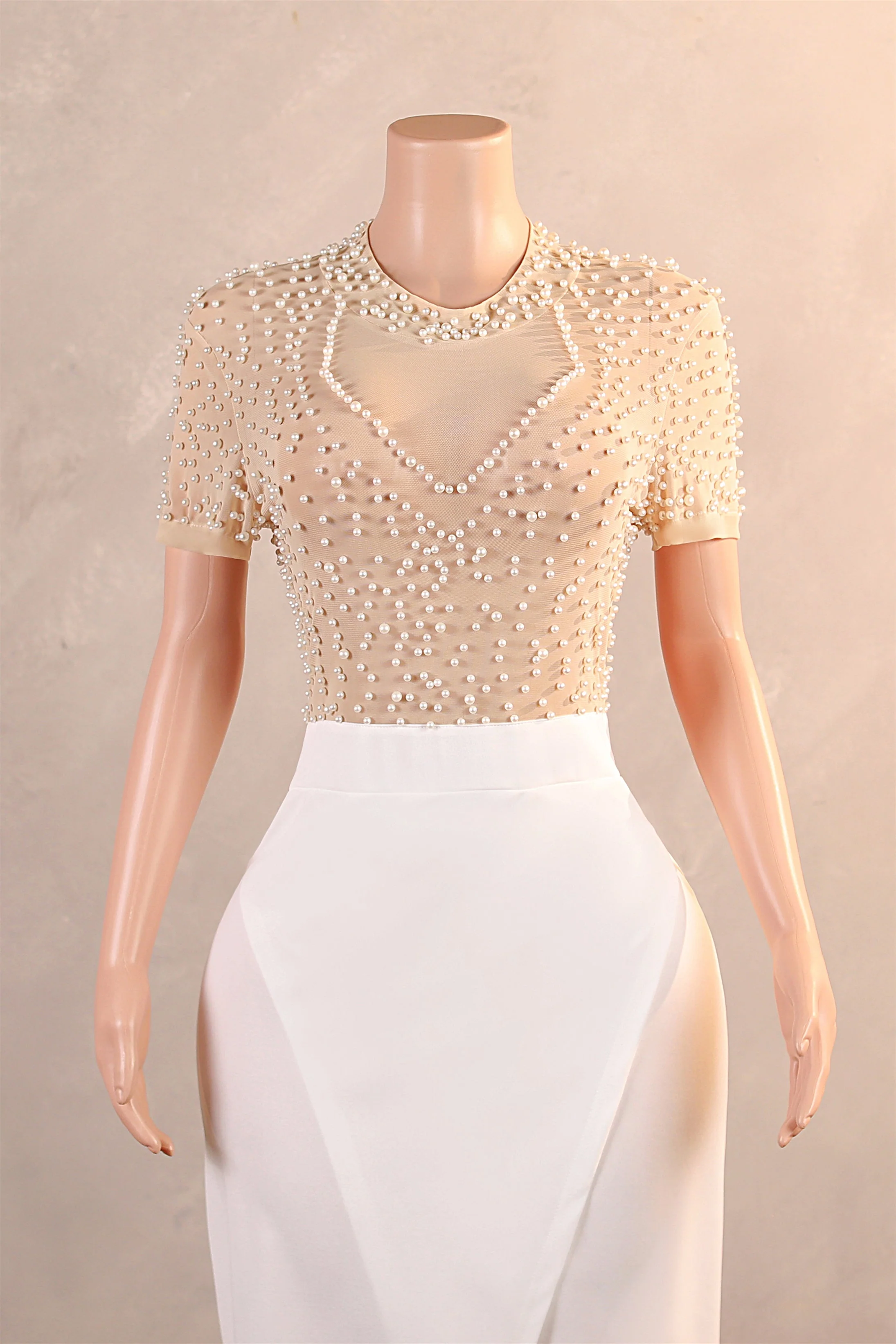 Crew Sheath Ankle-Length Zipper Beads Split Side Short Sleeve Evening Dress - Image 5