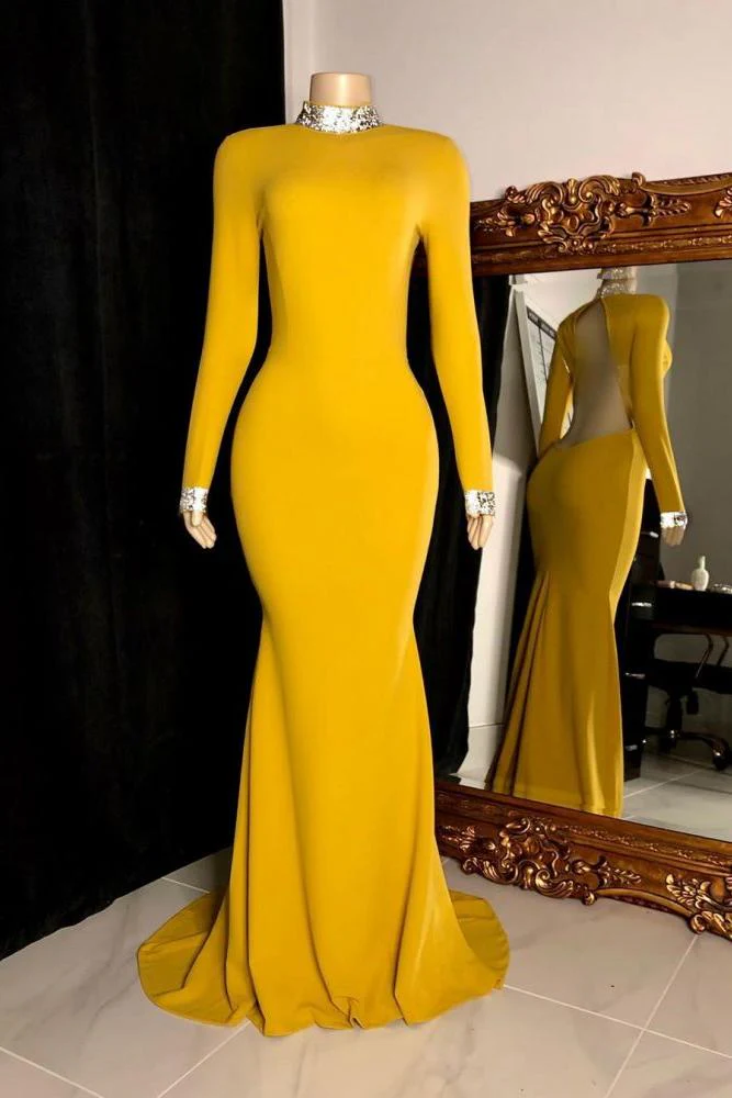 Curvy Long Sleevess Open Back Mermaid Evening Dresses - Image 3