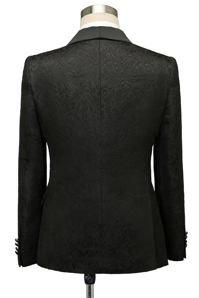 Custom design Black Jacquard Shawl Lapel Wedding Suits - Image 2