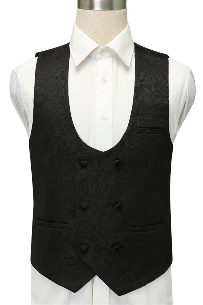 Custom design Black Jacquard Shawl Lapel Wedding Suits - Image 3