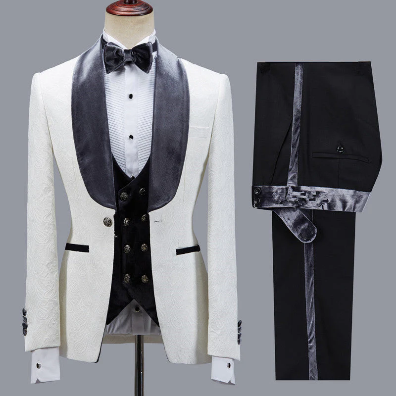 Custom design Jacquard Slim Fit Shawl Lapel Wedding Men Suits - Image 3