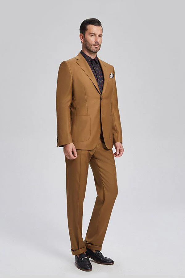 Custom design Patch Pocket Gold Brown Mens Suits for Formal - Image 2