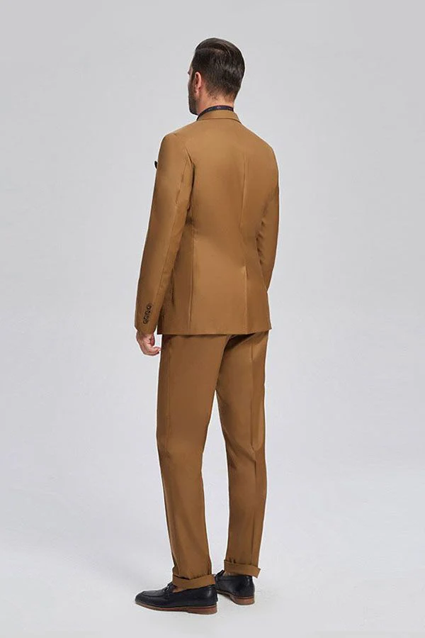 Custom design Patch Pocket Gold Brown Mens Suits for Formal - Image 3